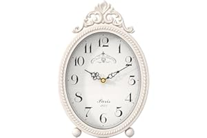 Abdurey Vintage Table Clock on Stand, Desk and Shelf Decorative Clock, French Rustic Style Antique White Mantel Clocks for Living Room,Farmhouse,Bedroom,Bedside,Gift Clocks