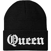 Trendy Apparel Shop Queen Old English Embroidered Long Cuff Beanie