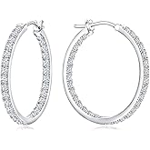 925 Sterling Silver Birthstone with Cubic Zirconia Hoop Earrings for Women fit Sensitive Ears 31mm(1.22 Inches) Large Ear Hoops(with Gift Box)