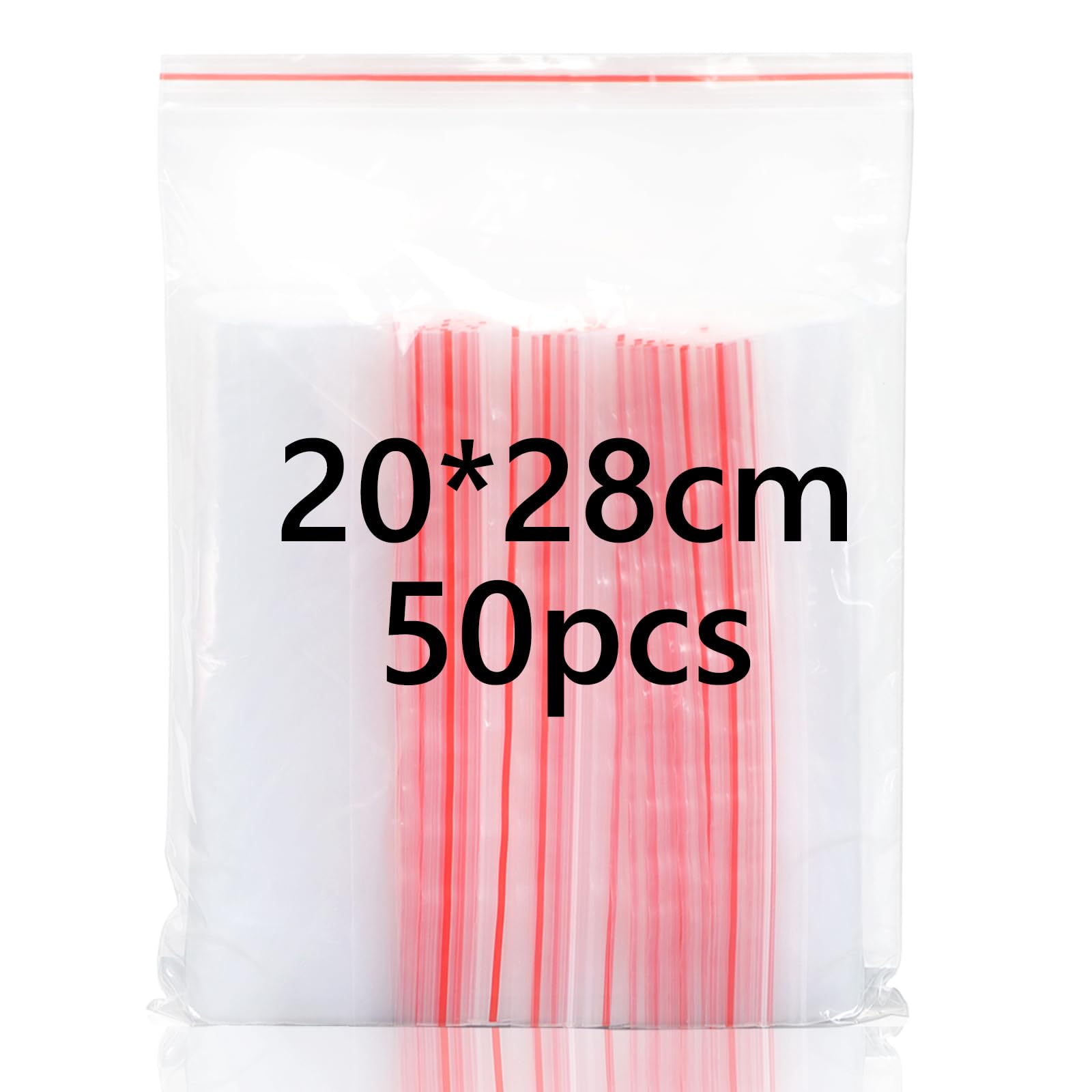 Clear Resealable 20x28cm Storage Bags - 50Pcs Thick, Durable Plastic Grip Seal for Kitchen, Office Supplies, and Stationery