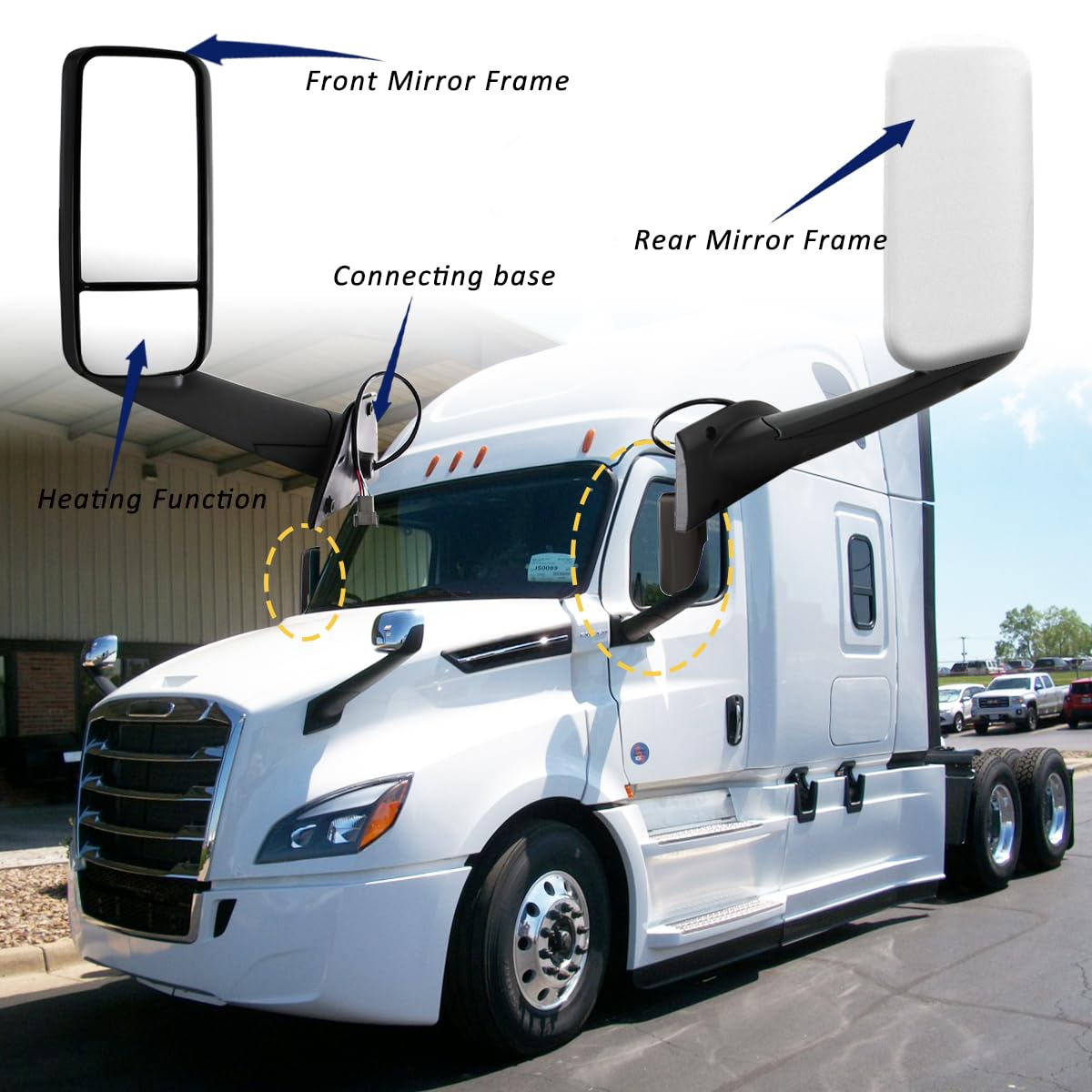 Condition photo showing New/Like New for door mirror for freightliner cascadia, driver side chrome heated & motorized door mirror assembly fo