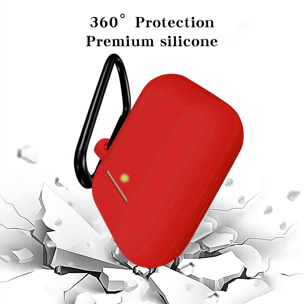 Airpods Case, (Front LED Visible) Upgrade Silicone Protective Shockproof Wireless Charging Airpods Earbuds Case Cover Skin with Keychain kit Set Compatible for Apple AirPods 1 & 2 2016-2019(Red)