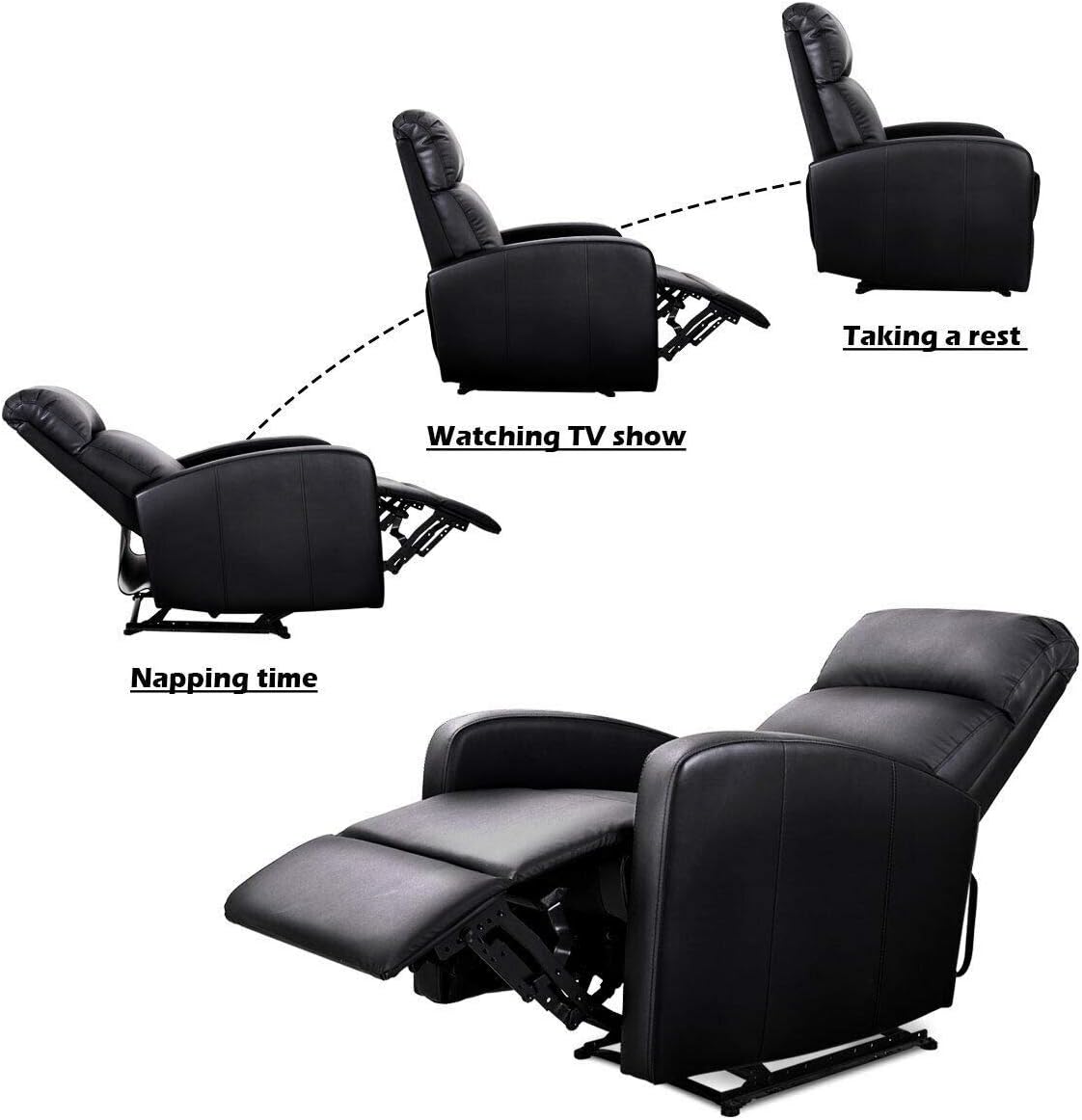 Best Black PU Leather Recliner Chair Sofa Large Armchairs Comfortable