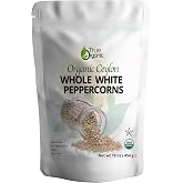 True Organic White Peppercorns Whole 16oz | USDA Organic Pepper | 100% Pure Organic Peppercorns | Kosher Certified | Whole White Peppercorn for Grinder &amp; Cooking.