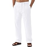 Janmid Men's Linen Pants Casual Elastic Waist Drawstring Yoga Beach Trousers