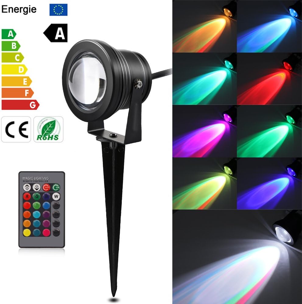 ONEVER 10W RGB LED Lawn Light Remote Control Garden Floodlight with Spike for Yard Patio Path Spotlight Lamp Waterproof AC 12V (1PC)