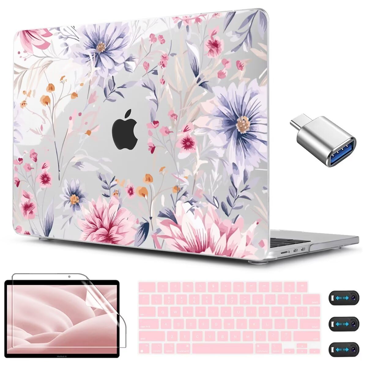 Photo 1 of CISSOOK Flower Case for MacBook Air 13.6 Inch M4 M3 M2 Chip Model A3240 A3113 A2681, Plastic Shell Cover with Keyboard Cover Screen Protector for MacBook Air 13 2022-2025, Flowers Watercolor