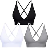 V Neck Adjustable Spaghetti Straps Sports Bra for Women, Padded Criss Cross Back Longline Yoga Bra Workout Crop Top Multipack