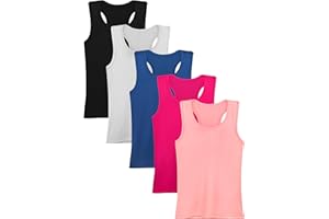 Poroka 5 Pack Girls' Dance Tank Tops Active Dry Fit Athletic Top Sleeveless Racerback Tank Top for Gymnastics