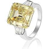 AINUOSHI Emerald Cut Ring Solitaire Baguette 3 Stones 9 Carat Cubic Zirconia CZ Engagement Sterling Silver Wedding Anniversary Band Jewelry
