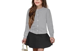 UELoop Girls' Cardigan Sweater [Cute Petal Buttons] Cotton Long Sleeve Crewneck Uniform Sweater for 5-14 Years Girls