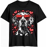 Men's T-Shirt Red Love Dog Graphic Tees Cotton Short-Sleeve Casual Tops Love Sunglasses Printed T-Shirt