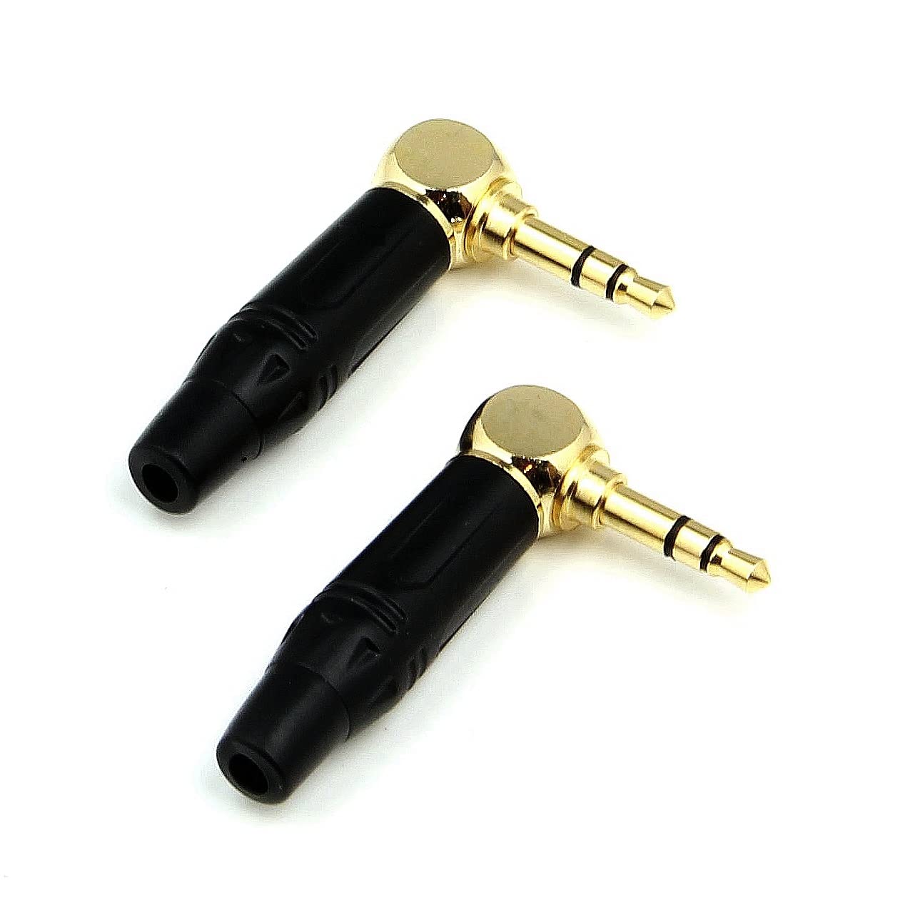 RHINORO (Pack of 2 Right-angle Full-metal 3.5mm Stereo 3-Pole Jack Plug Solder Cable Soldering Connectors Terminal for Headphone Headset