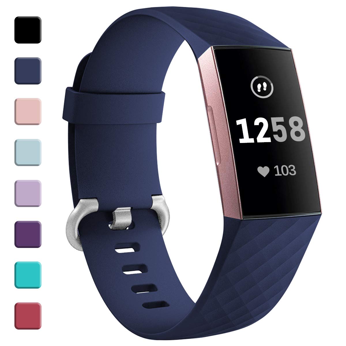 GEAK Strap Compatible for Fitbit Charge 3/4, Adjustable Classic Replacement Wristband, Activity Tracker for Women Men, Small DarkBlue โ image 1