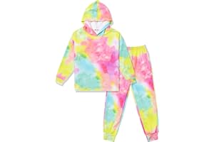 Jxstar Girls Clothes Set Tie Dye Hoodie Pullover Tracksuit Sweatsuits Outfits Sweatpants