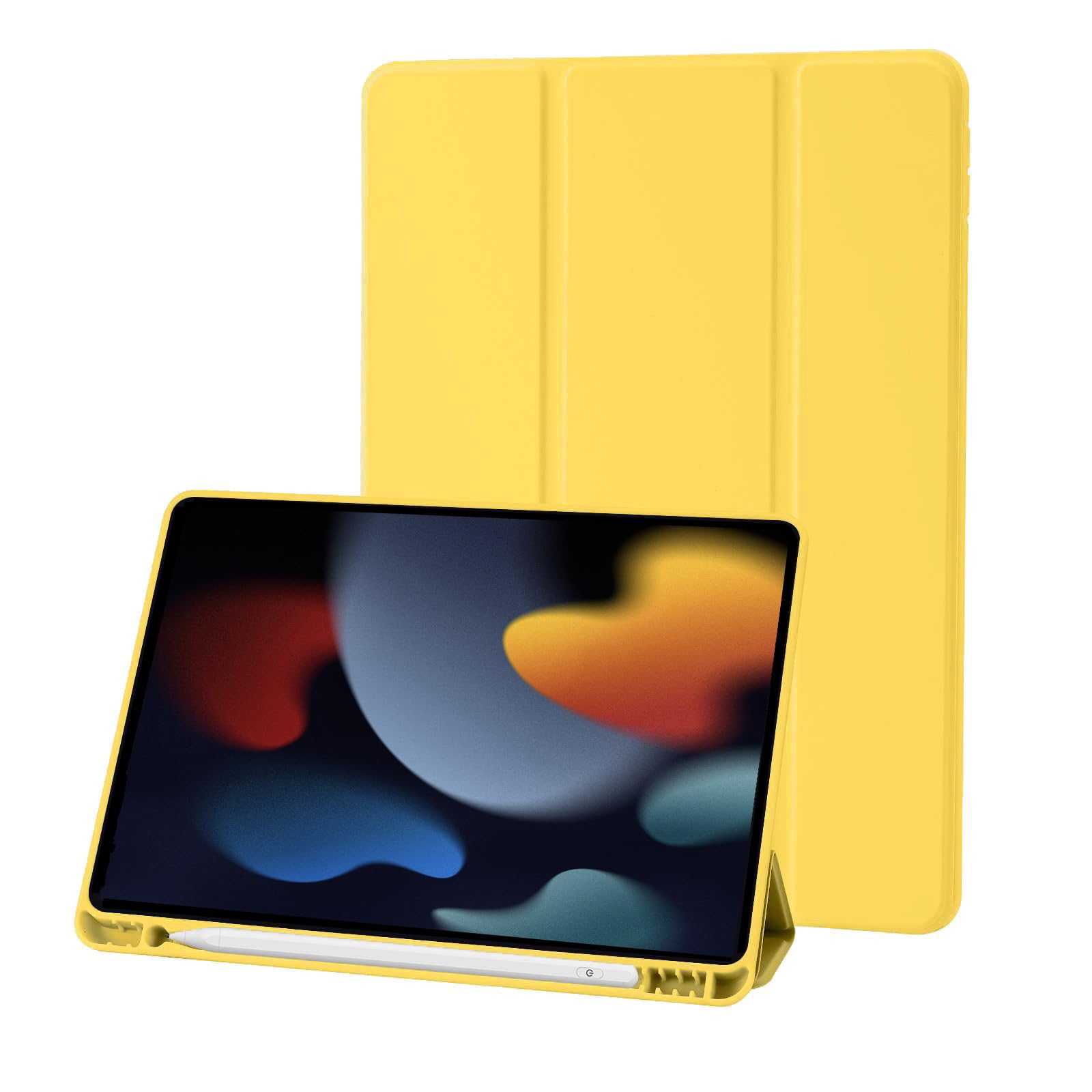 Compatible With iPad 9th/8th/7th Generation, Premium PU Leather + Soft TPU Back Case With Pencil Holder, Auto Sleep/Wake 10.2 Inch Cover 2021/2020/2019 (Yellow)