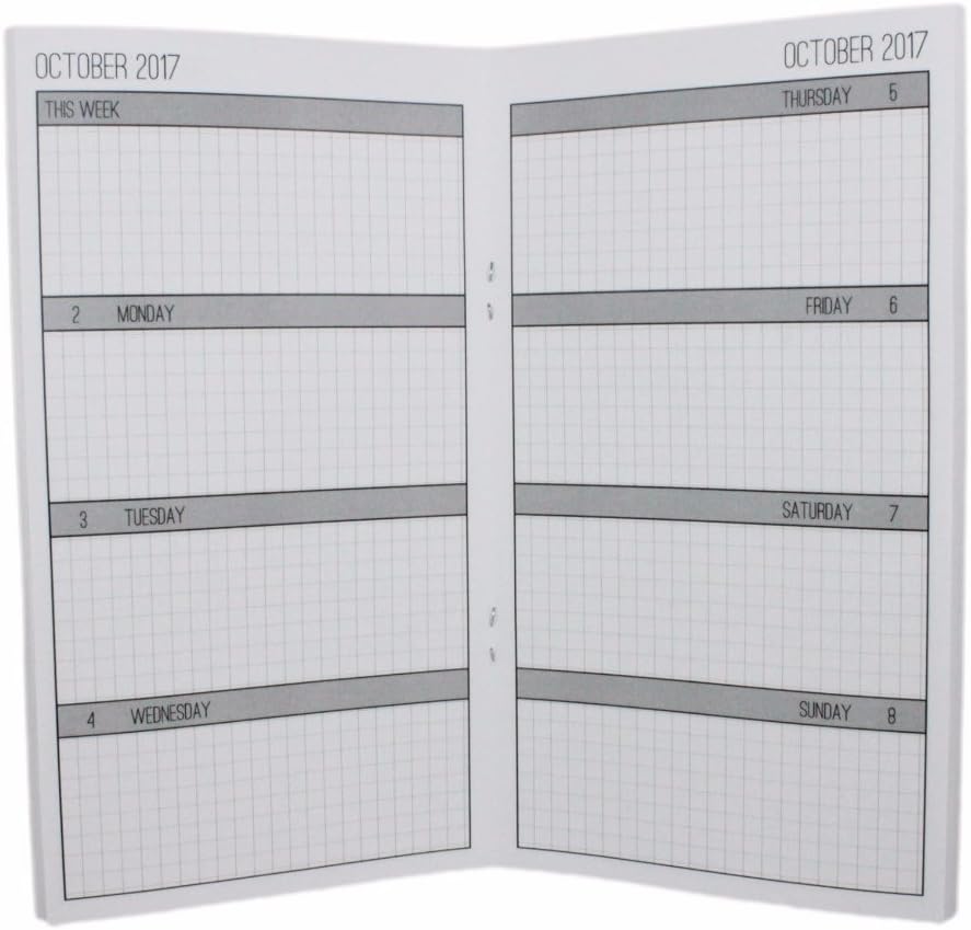 2017 / 2018 Week on Two Pages Grid Planner - Customized Dated Traveler’s Notebook Inserts