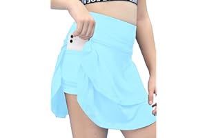 simtuor Girls Tennis Skirts Pleated Kids Athletic Skorts Layered Ruffle Golf Running Workout Skirt with Pockets 4-13 Years