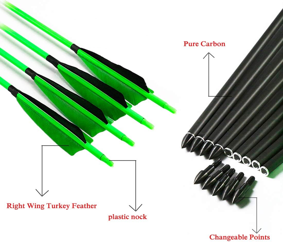 Linkboy Archery Carbon Arrows Hunting Practice Target Arrows Fluorescent with Removable Tip for Compound Recurve Long Bows, Spine 300 340 400 500 600, Pack of 6/12PCS : Sports & Outdoors
