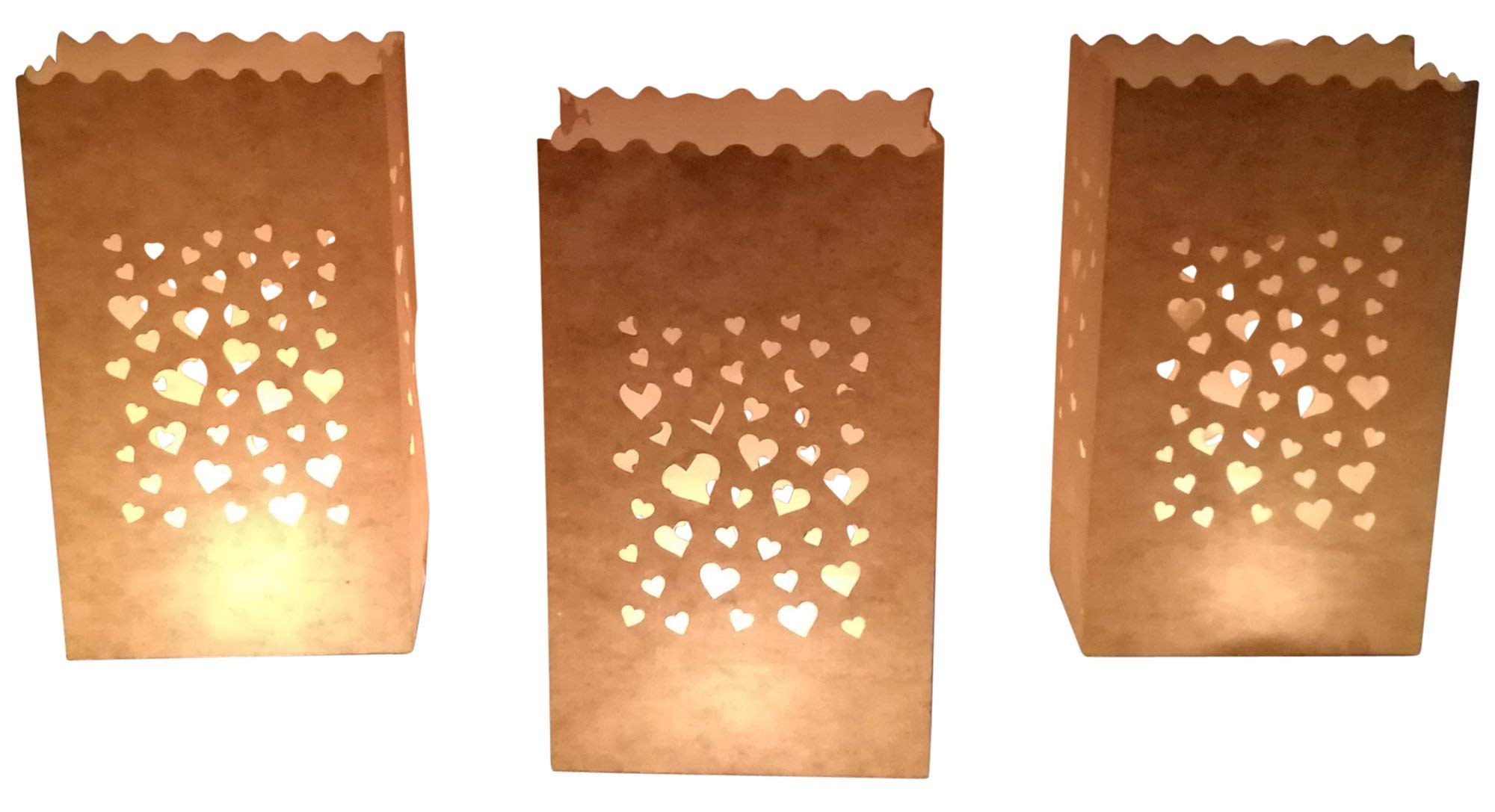 Pack of 10 Paper Candle Bags Heart for Tea Lights Candles Lanterns White Candle Holder Decorative Table Decoration Candle Bags Wedding