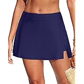 Womens Mid Rise Swim Skirt - Bathing Suit Skirt with Built-in Shorts Split Skort Swimsuit Bottoms Swimwear 2025
