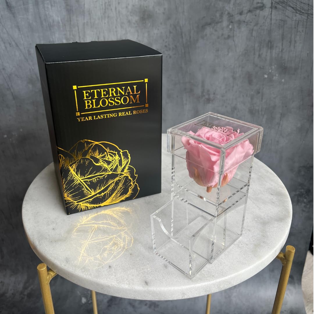 Eternal Blossom Preserved Real Infinity Rose Makeup Box | Lasts Over A Year With Beautiful Gift Box (Vintage Pink)