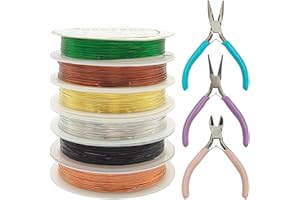 lyfLux 9 PCS Jewelry Pliers & Wire Tools Set: Needle Nose, Round Nose, Wire Cutters & 6 PCS Jewelry Beading Wire