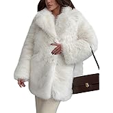 Flygo Womens Long Faux Fur Coats Fluffy Faux Fur Jacket Long Sleeve Lapel Furry Coats Fuzzy Winter Jacket