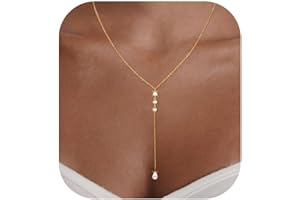 XIXINI Lariat Necklaces for Women,Dainty Long Gold Necklaces 14K Gold Plated Lariat Necklace With CZ Y-Shaped Pendant Necklace Simple Non Tarnish Chain Layered Necklace Trendy Gold Jewelry for Women