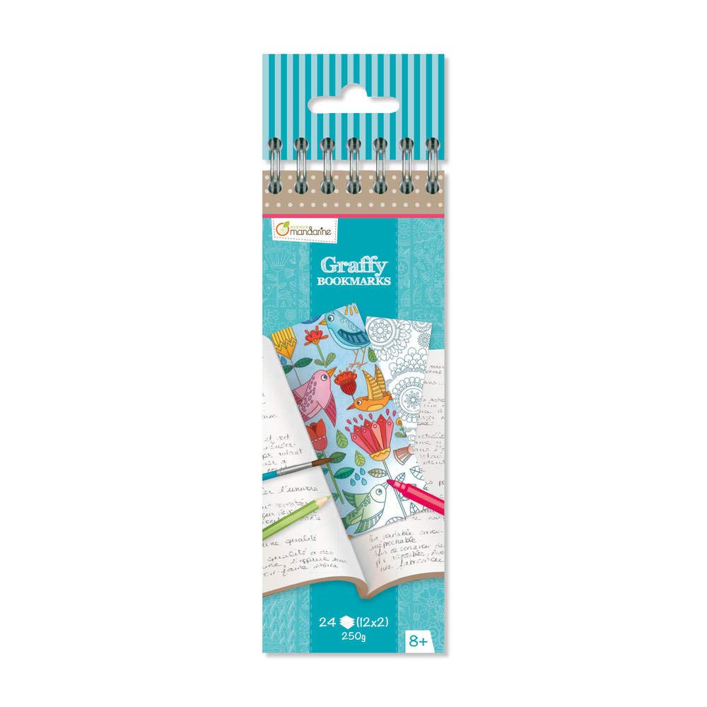 Avenue Mandarine - Ref GY038O - Graffy Bookmark Colouring Pad - Mandala & Flower Designs - Spiralbound Notebook, 14.5cm x 6cm, 24 Bookmarks to Colour, 12 Designs, 250gsm Paper — image 1