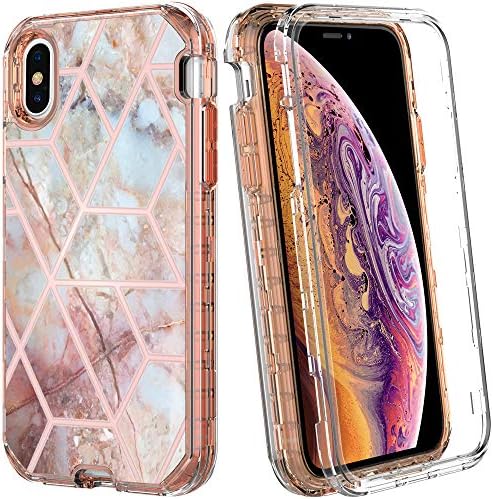 LOVEMECASE iPhone Xs Max Case, Full-Body Glitter Marble 3 in 1 Heavy Duty Hybrid Sturdy Armor Defender High Impact Shockproof Protective Cover Case for iPhone Xs Max 6.5 Inch (Rose Gold Marble)