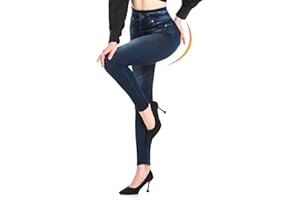 Seamaid Jean Look Leggings Jeggings for Women High Waist Tummy Control with Back Pockets, Denim Print Fake Jean