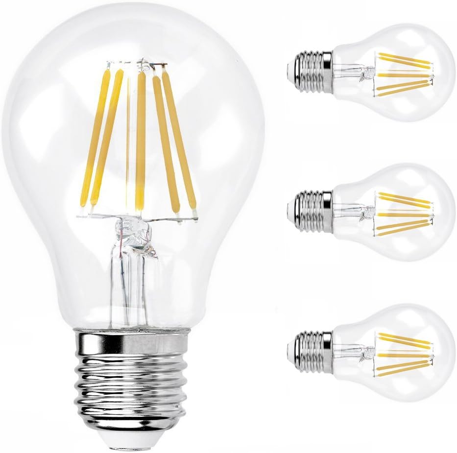 Lights4u A60 E27 8W Dimmable LED Filament Bulbs 60W Equivalent 800