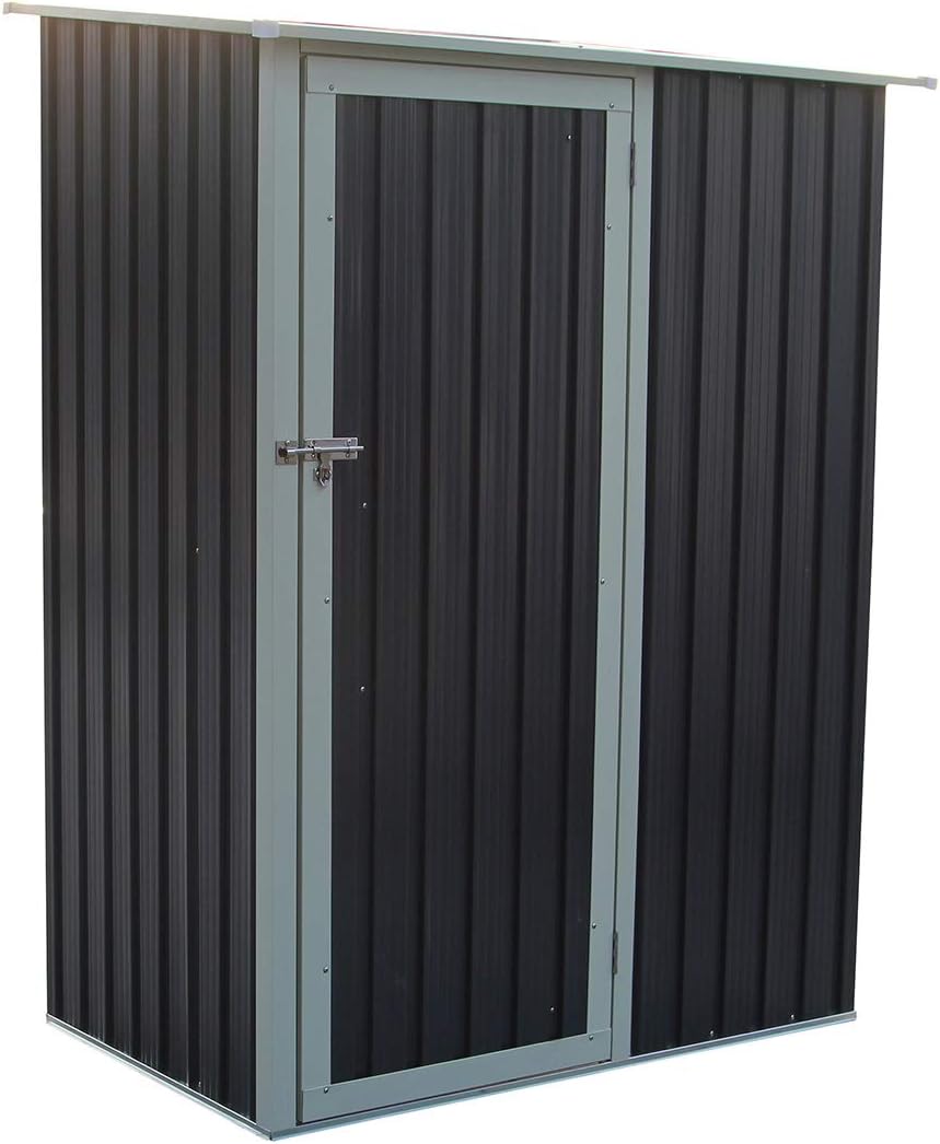 Charles Bentley4.7ft x 3ft Metal Storage Shed Small Grey Roof Door Apex DIY Tools, Steel Structure