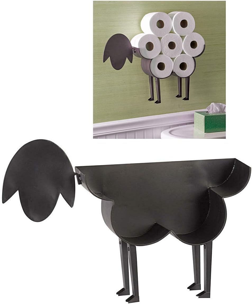Smart Design Clever Toilet Paper Holder Sheep Shape Home Decor Office WC Hold Up to 7 Rolls Stand Upright Wall Mount Hanging Bathroom Tissue Storage Carry Keep Art Metal Organize Dispenser 21"W x 12"H