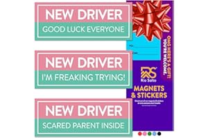 Rio Salto 3-Pack Large Reflective New Driver Car Magnet Please Be Patient Magnet Permit Student Driver Magnets Sticker Cool Prank Rookie Funny Magnetic Accessories Bumper Pink Matchy Matchy Cute