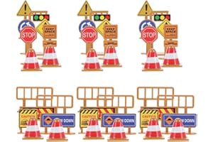 ERINGOGO Miniature Traffic Signs Playset 45pcs with Roadblocks and Traffic Lights, Small Construction Signs