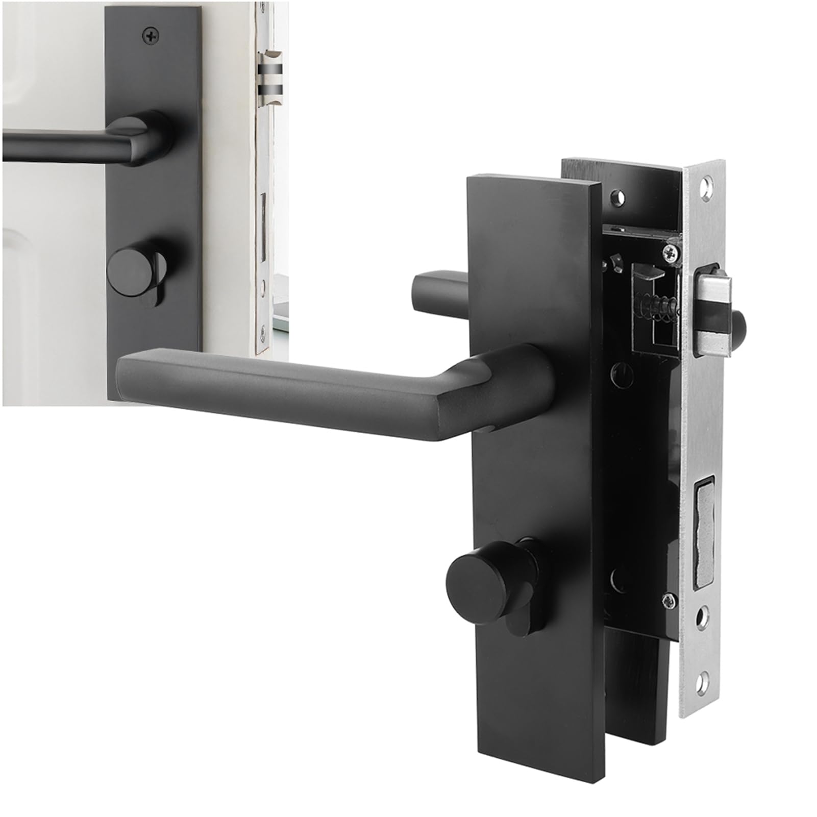Bedroom Door Lock Set, Aluminum External Door Lock and Handle Set Entrance Door Handle Lock with 3 Keys Mute Lock Bearing Design for Various Wooden Doors and Bedroom Doors, Black
