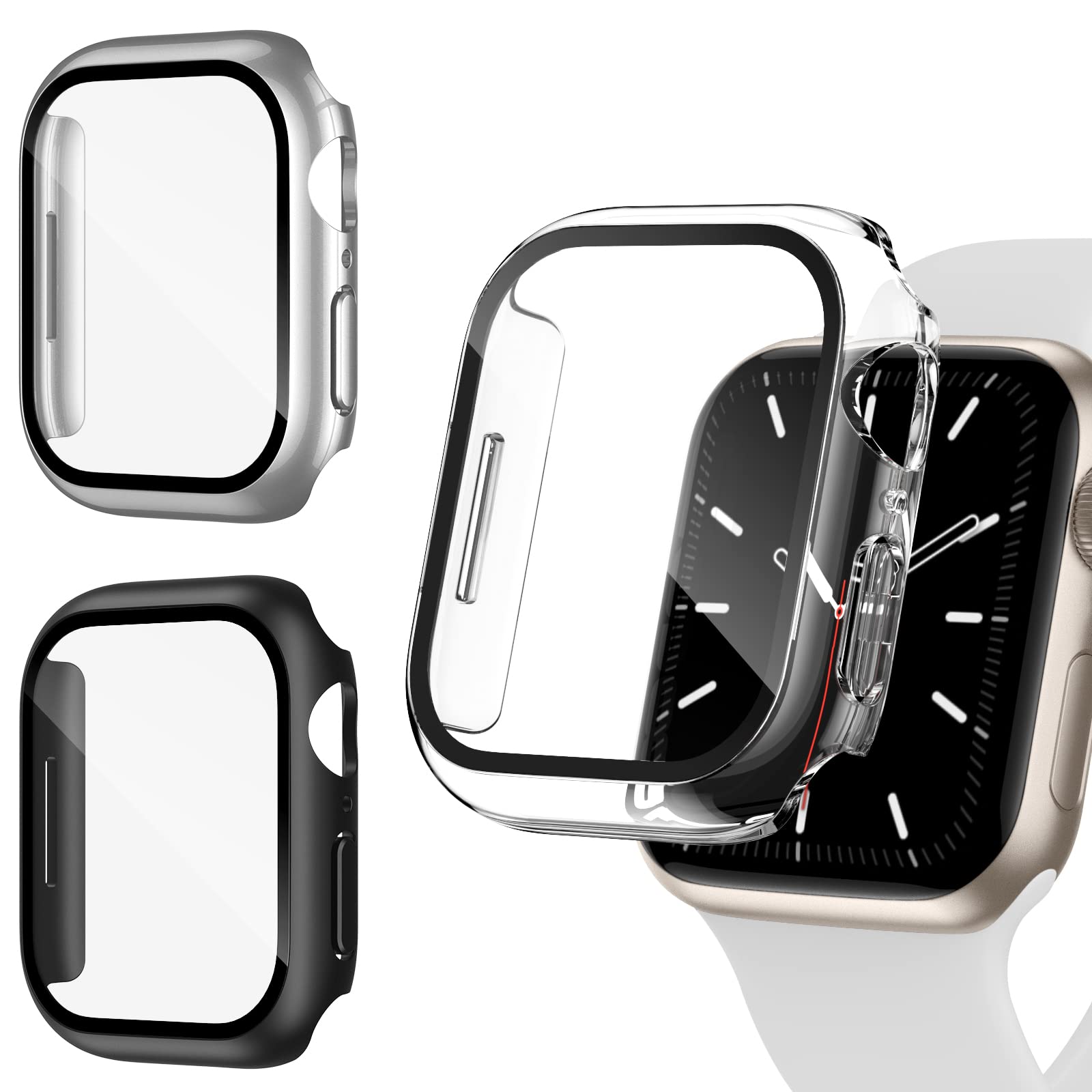 Recoppa (3 Pack) Compatible with Apple Watch Series 8/7 45mm Screen Protector,PC Case Slim Tempered Glass Screen All-around Bumper Protector Protective Cover for iWatch 45mm series 8/7