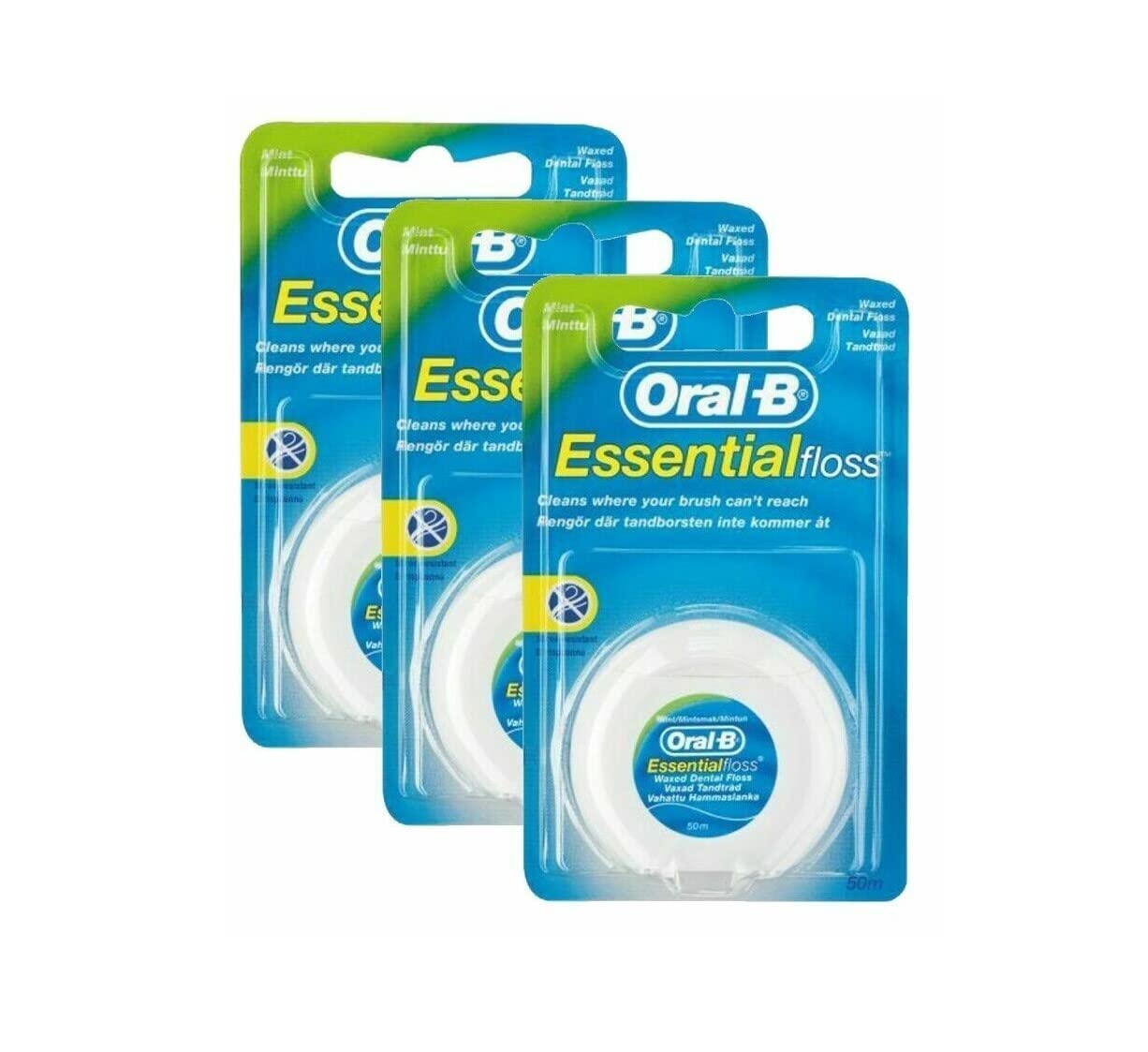 3 x 50ml Dental Floss Waxed Mint 50m Clean Teeth Shread Resistant