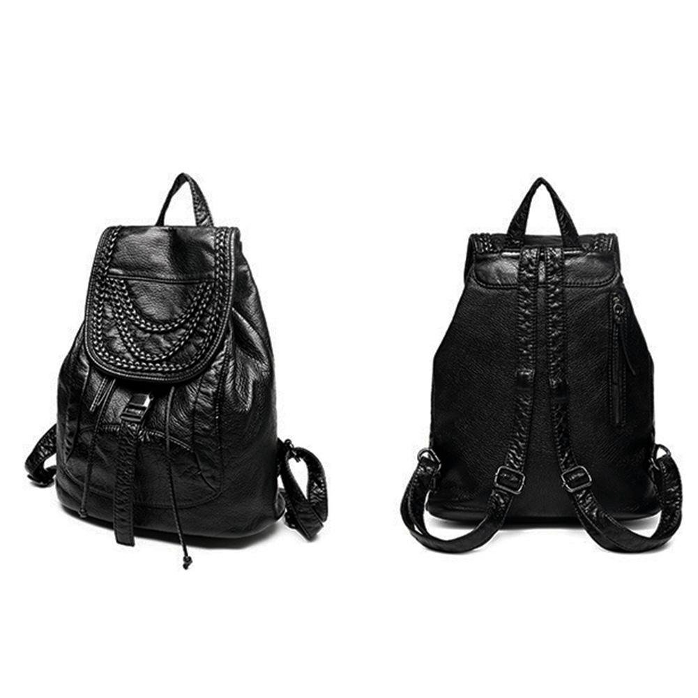 tomtopp washed pu leather backpacks women shoulder teenage girls casual travel bag