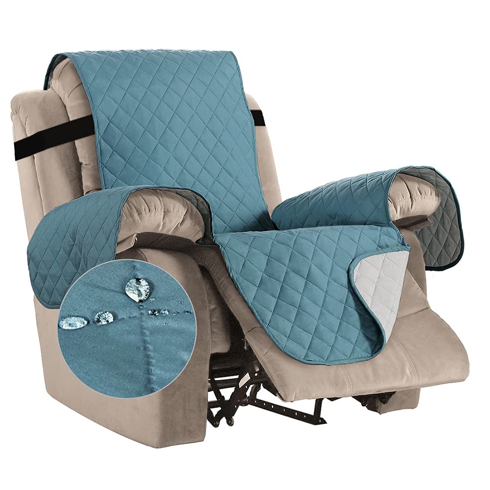 Bestenrose Waterproof Recliner Chair Covers for Armchairs Recliner Covers with Adjustable Elastic Straps Washable Quilted Sofa Slipcovers Sofa Protectors for Kids and Pets (Recliner, Blue)