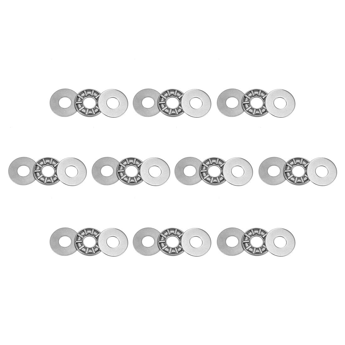 uxcell AXK0821 Thrust Needle Roller Bearings with Washers 8mm Bore 21mm OD 2mm Width 10pcs