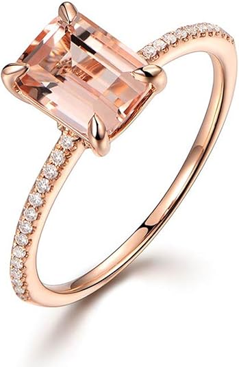 Amazon 2カラットモルガナイトとダイヤモンドのクラシックmultistone婚約リングローズゴールド リング 通販