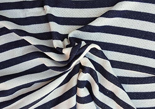 Navy Off White Stripe Cotton French Terry Knit Fabric by The Yard 63"W 10/7/16