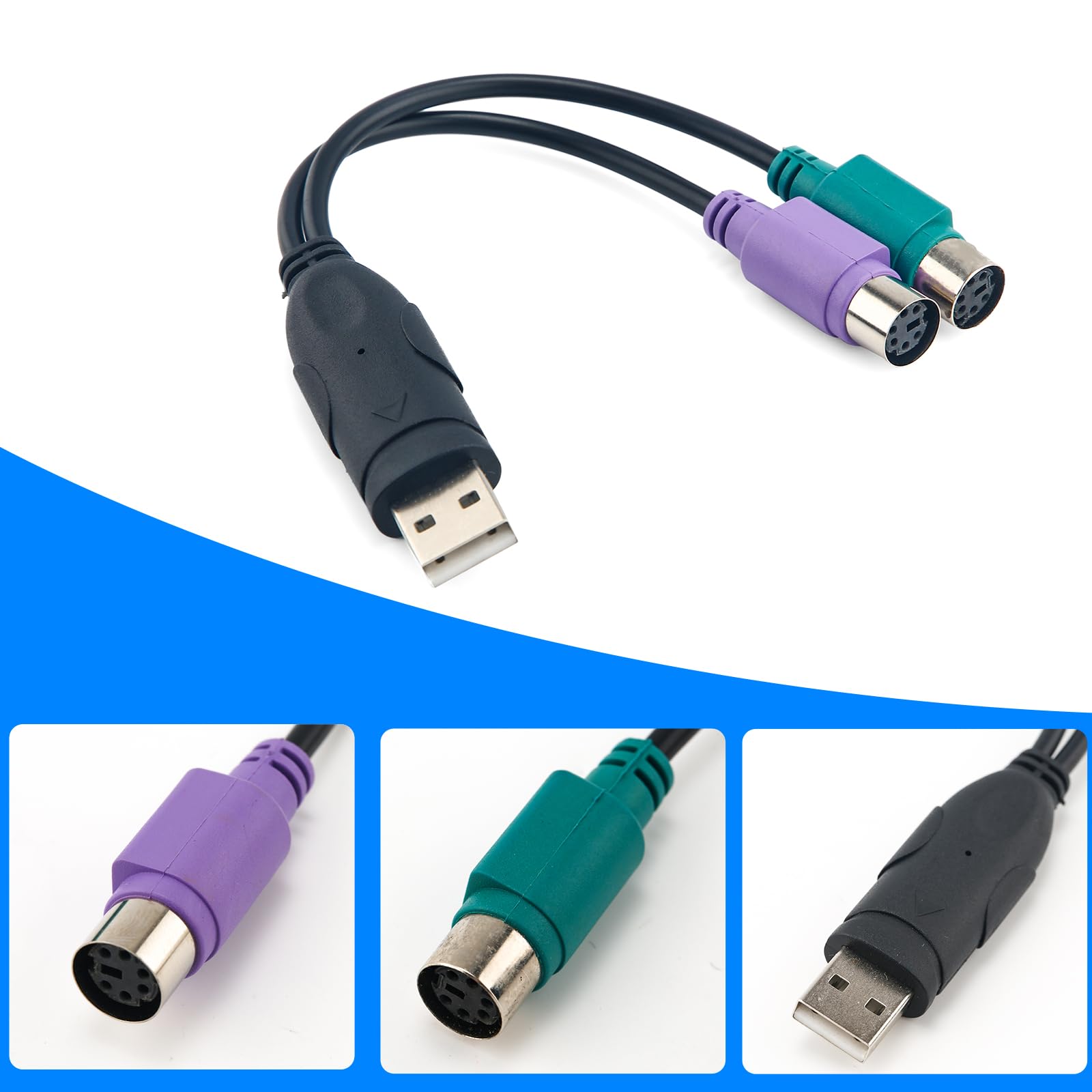 PS2 to USB Adapter, Automatic Installation USB Keyboard Monitor Laptop Barcode Scanner Mouse Adapter Converter