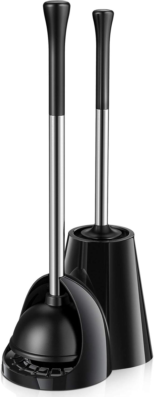 Homemaxs Toilet Plunger with Brush -【2021 Newest】2-in-1 Plunger and Toilet Brush Combo with Holder- Heavy Duty Plunger set with 304 Stainless Steel Handle & Patented Water Storage Design for Bathroom: Kitchen & Dining