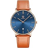 L LAVAREDO Watch for Men, Extremely Thin Mens Watches Minimalist Analog Men's Leather Wrist Watches with Time/Date, Birthday Gift for Men Boyfriend