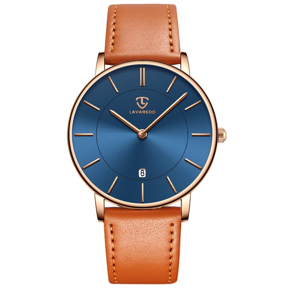 BEN NEVIS Mens Watches, Minimalist Fashion Simple Wrist Watch for Men Analog Date with Leather Strap, 07-OrangeBlueGold, minimalist