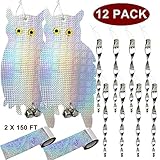 JALOUSIE 12 Pack Bird Repellent Bundle Bird Scare Tape Bird Deterrent Reflective Owl and Spinning Rods